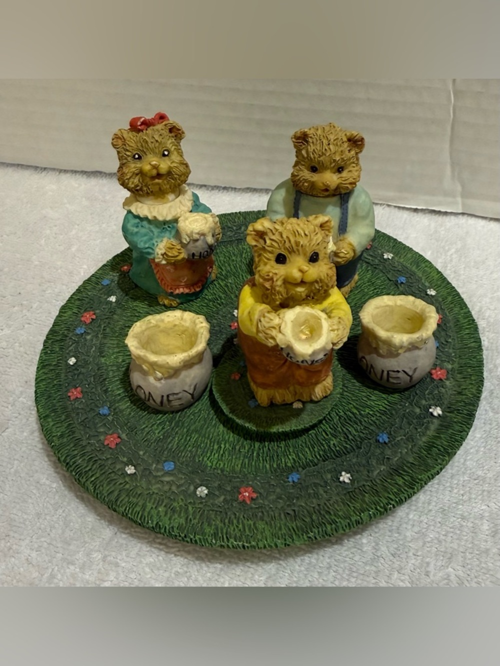 VTG 1995 Youngs Inc. Miniature Resin Honey Pots, Teddy Bear Design 9 Pcs